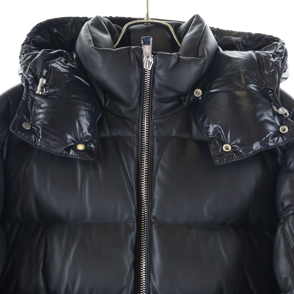MONCLER(モンクレール) 19AW DASSIN ラムレザー ロゴワッペン フーデッド ダウンジャケット ブラック E20914183105 50118