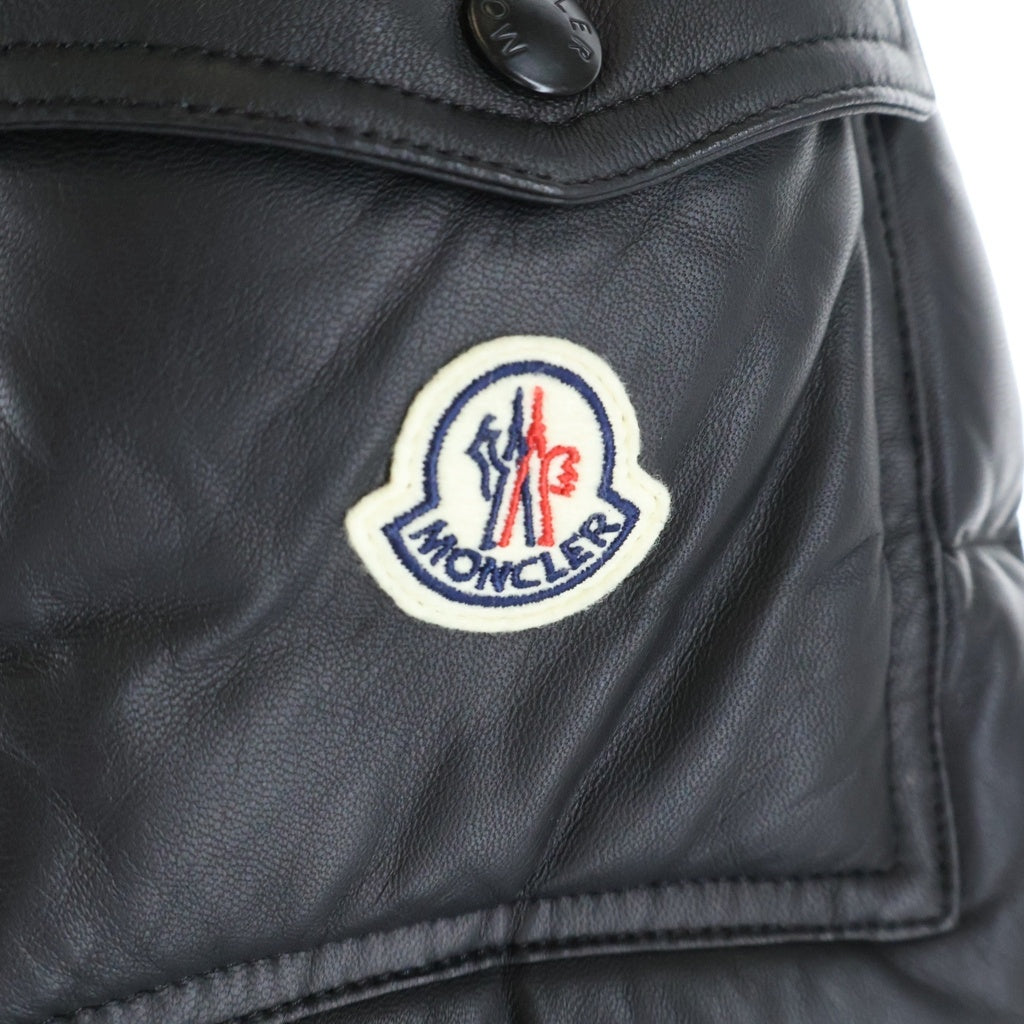 MONCLER(モンクレール) 19AW DASSIN ラムレザー ロゴワッペン フーデッド ダウンジャケット ブラック E20914183105 50118