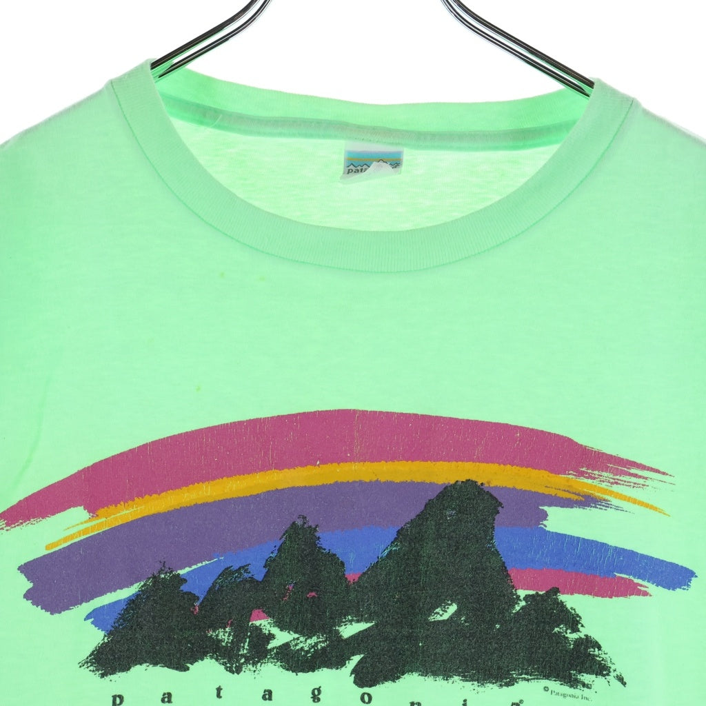 PATAGONIA(パタゴニア) 90S VINTAGE BRUSH STROKE MOUNTAIN ヴィンテージ ブラッシュストロークマウンテン フロントプリント クルーネック半袖Tシャツ カットソー ライトグリーン