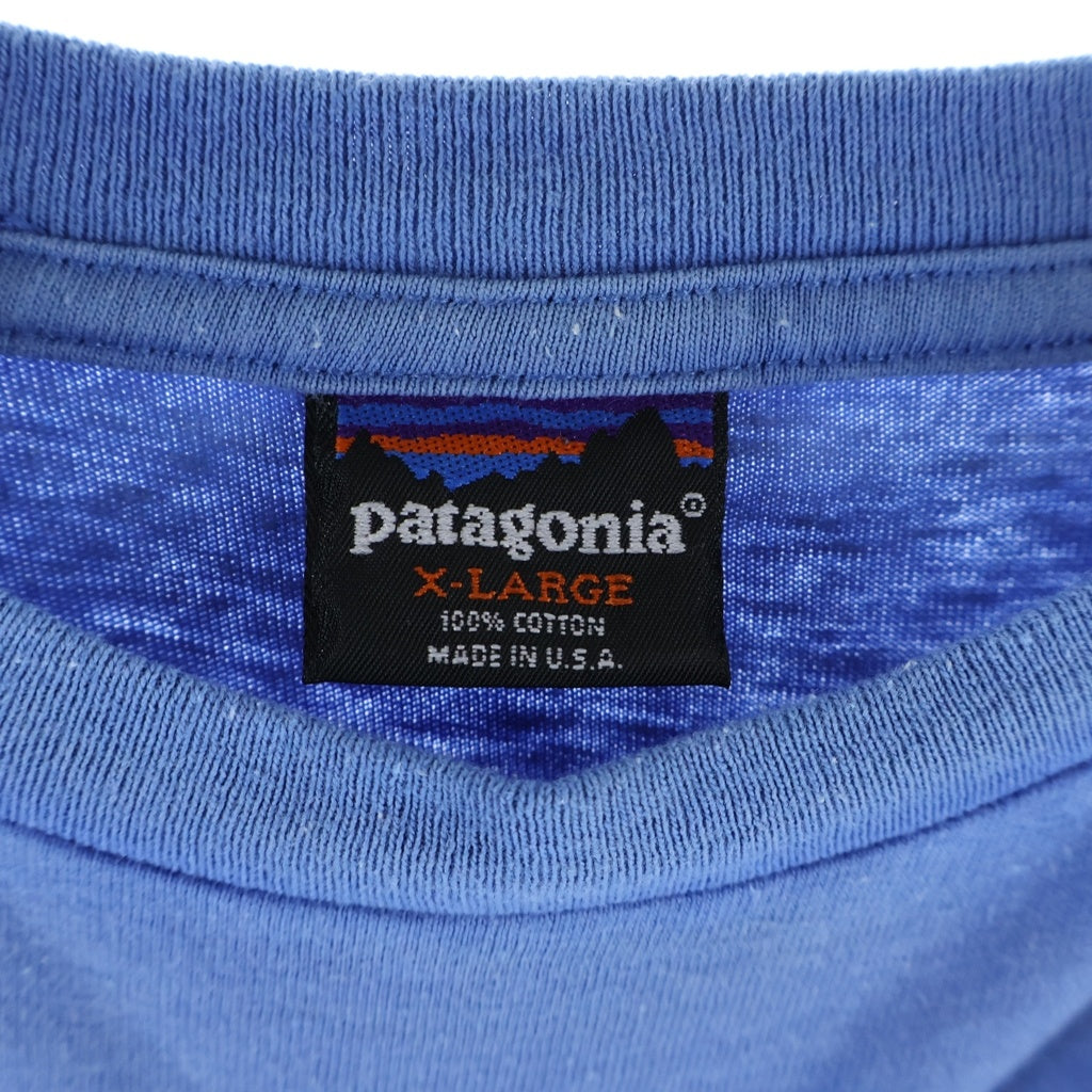 PATAGONIA(パタゴニア) 90S VINTAGE ヴィンテージ USA製 雪無しタグ オーバルロゴプリント クルーネック半袖Tシャツ カットソー ブルー