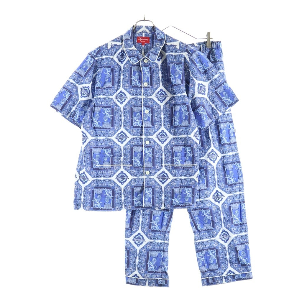 SUPREME(シュプリーム) 22SS Regency Pajama Set リージェンシーパジャマセット 総柄 半袖シャツ パンツ ブルー