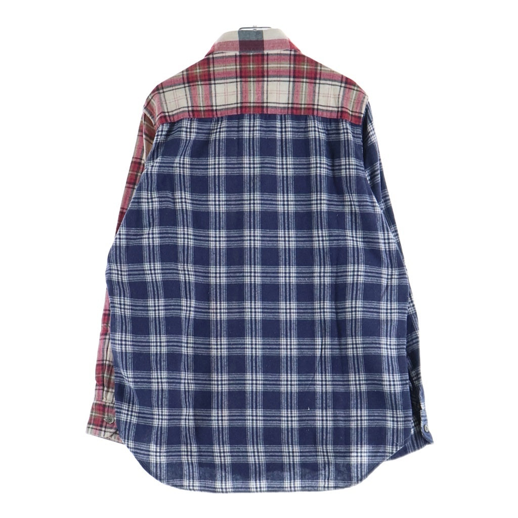 Needles(ニードルス) ×KITH Ribbon Cuts Flannel Shirt キス リボンカット ドッキング 長袖フランネルチェックシャツ レッド/ネイビー LQ350