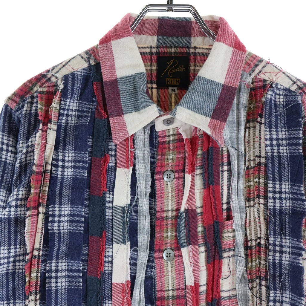 Needles(ニードルス) ×KITH Ribbon Cuts Flannel Shirt キス リボンカット ドッキング 長袖フランネルチェックシャツ レッド/ネイビー LQ350