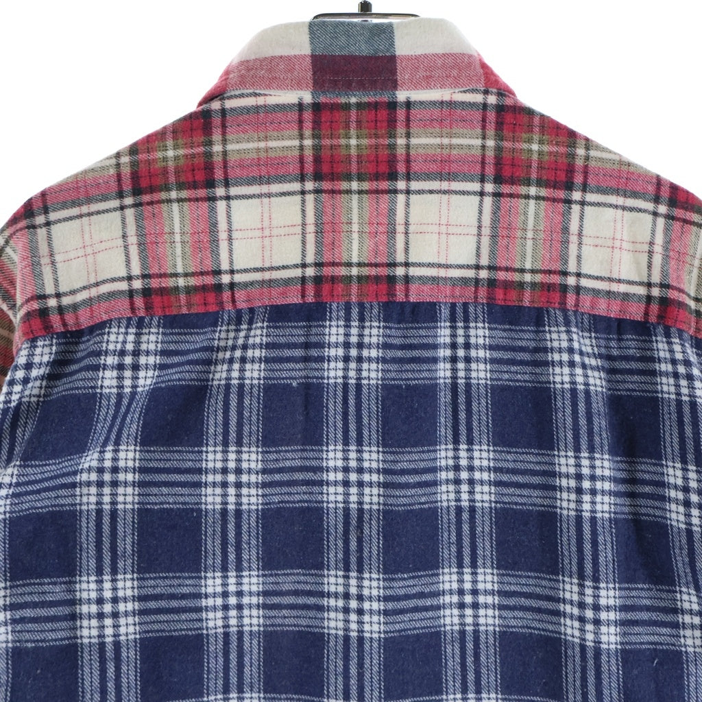 Needles(ニードルス) ×KITH Ribbon Cuts Flannel Shirt キス リボンカット ドッキング 長袖フランネルチェックシャツ レッド/ネイビー LQ350