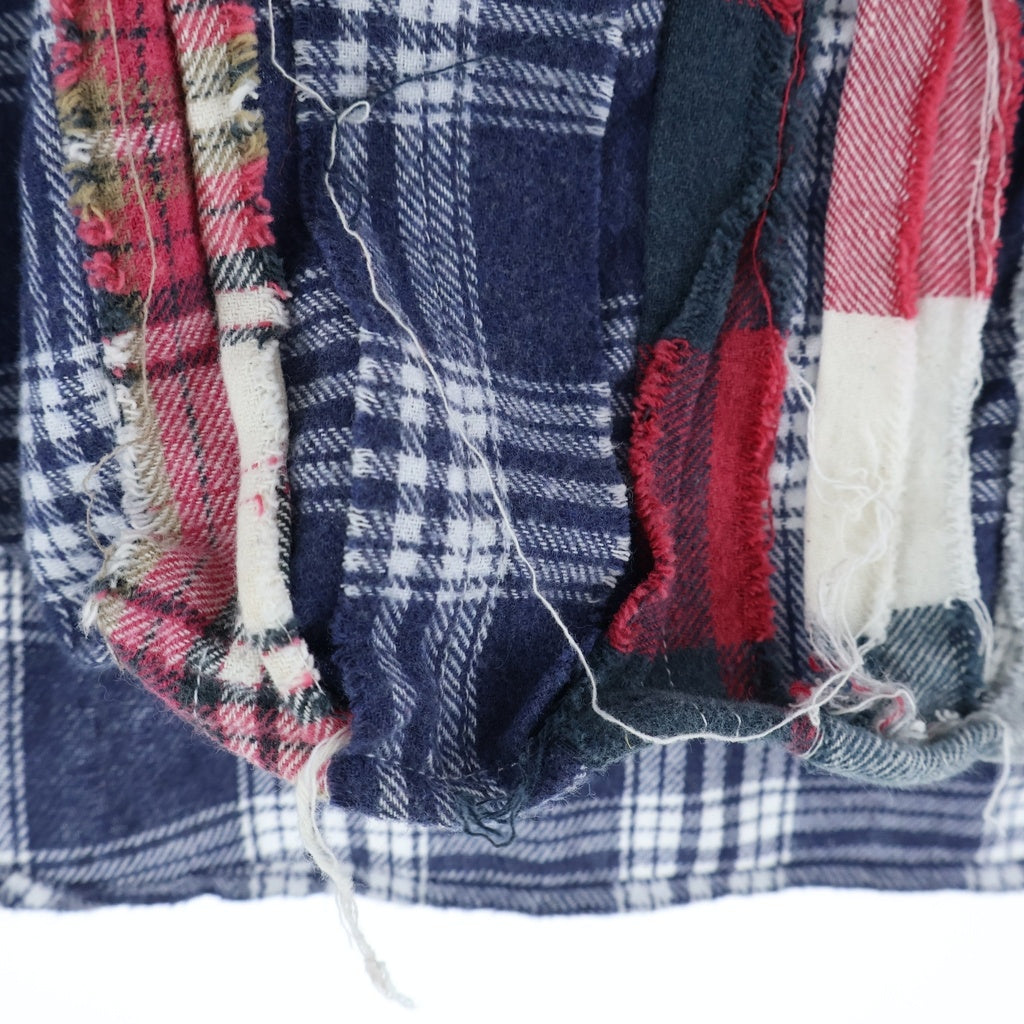 Needles(ニードルス) ×KITH Ribbon Cuts Flannel Shirt キス リボンカット ドッキング 長袖フランネルチェックシャツ レッド/ネイビー LQ350