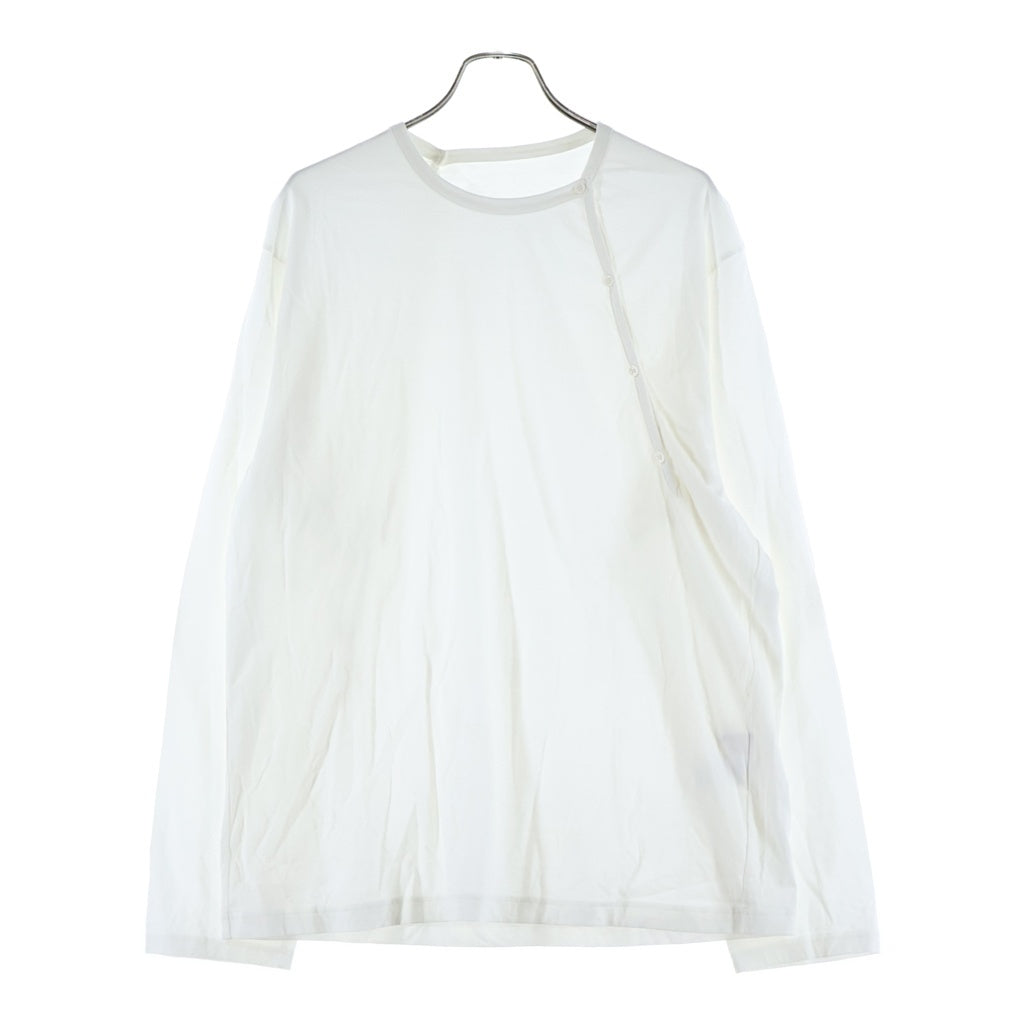 Ground Y(グラウンドワイ) 19SS 30/- COTTON JERSE Y FRONT BACK BINDER T-SHIRT クルーネック長袖Tシャツ ボタンデザインロングスリーブカットソー ホワイト GJ-T05-040