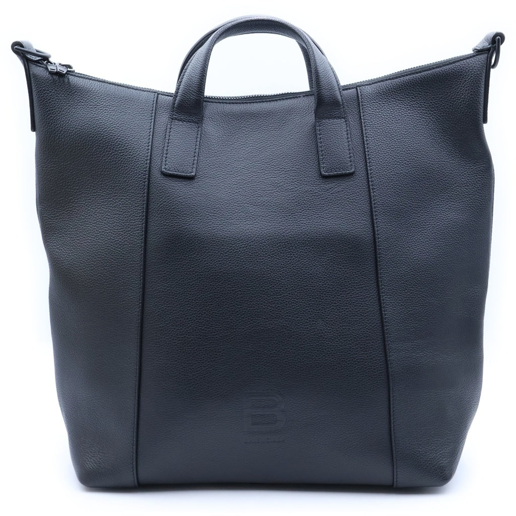 BALENCIAGA(バレンシアガ) Hourglass Medium Zip Tote アワーグラス ロゴエンボス レザー 2WAY ショルダーバッグ ハンドバッグ ブラック 644731