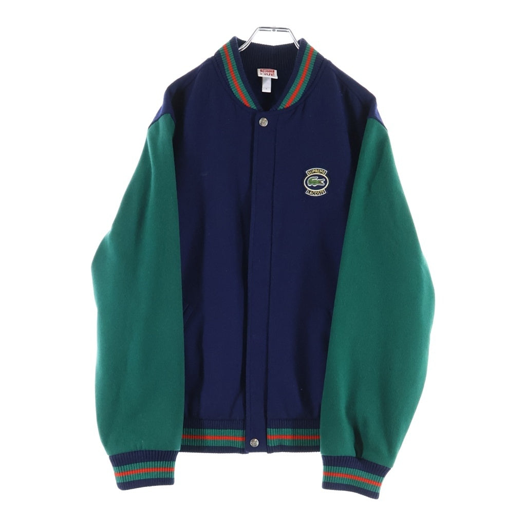 SUPREME(シュプリーム) 18SS ×LACOSTE Wool Varsity Jacket ラコステ バックロゴワッペン ウールバーシティジャケット スタジャン ネイビー/グリーン