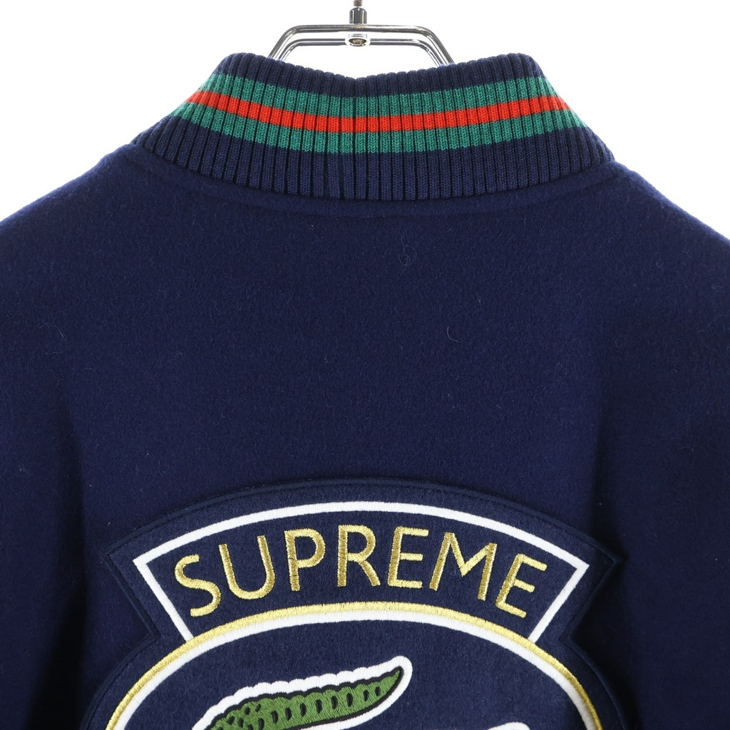 SUPREME(シュプリーム) 18SS ×LACOSTE Wool Varsity Jacket ラコステ バックロゴワッペン ウールバーシティジャケット スタジャン ネイビー/グリーン