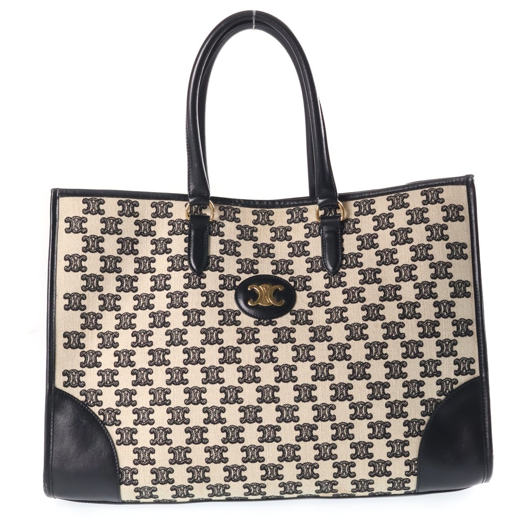 CELINE(セリーヌ) トリオンフ エンブロイダリー ホリゾンタルカバ トートバッグ ゴールド金具 ホワイト/ブラック 194342CS8 レディース