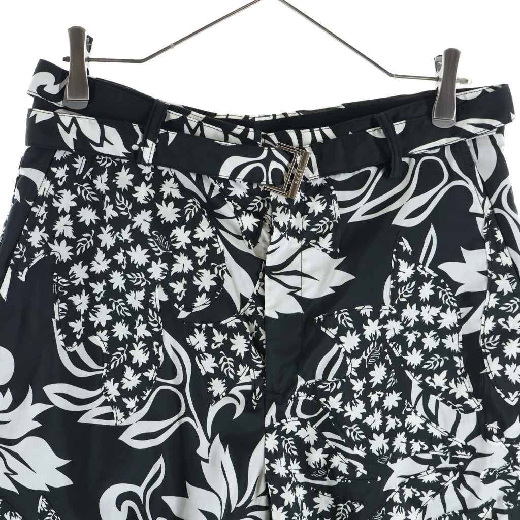Sacai(サカイ) 24SS FLORAL EMBROIDERED PATCH SHORTS フローラル パッチ ショートパンツ ショーツ ブラック/ホワイト 24-03288M