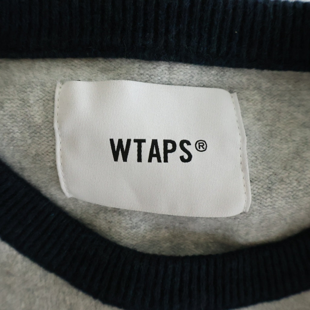 WTAPS(ダブルタップス) 26AW IAN SWEATER / NYCO ラグランスウェットトレーナー グレー/ネイビー 262FZDT-KNM02