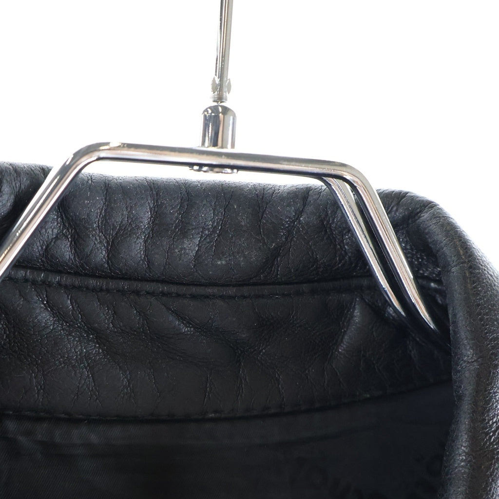 SCHOTT(ショット) LAMB LEATHER SHIRT ロゴ刺繍 ラムレザーシャツジャケット ブラック 3111029