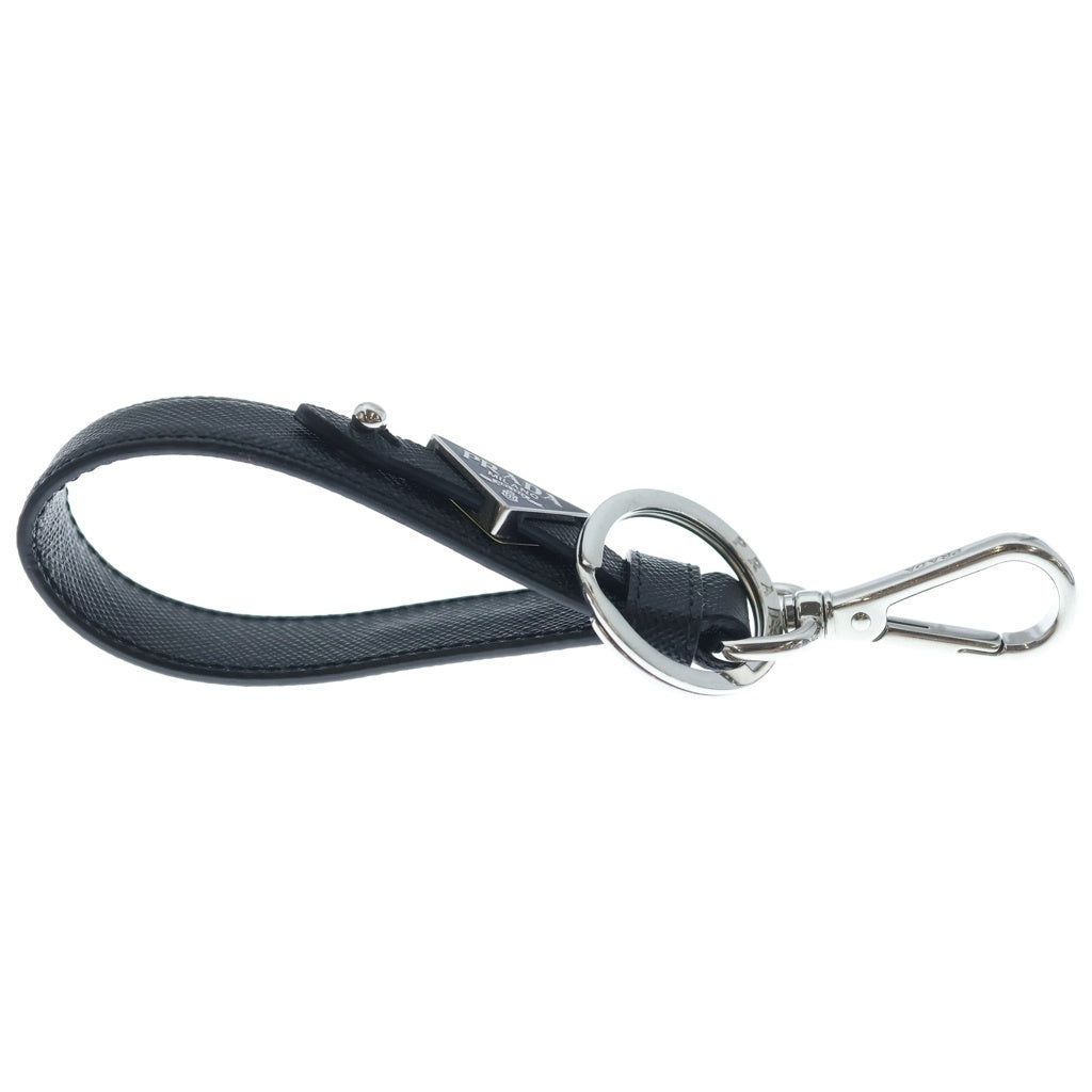 PRADA(プラダ) サフィアーノ トライアングルロゴ キーリング キーホルダー ブラック/シルバー 2PP68T