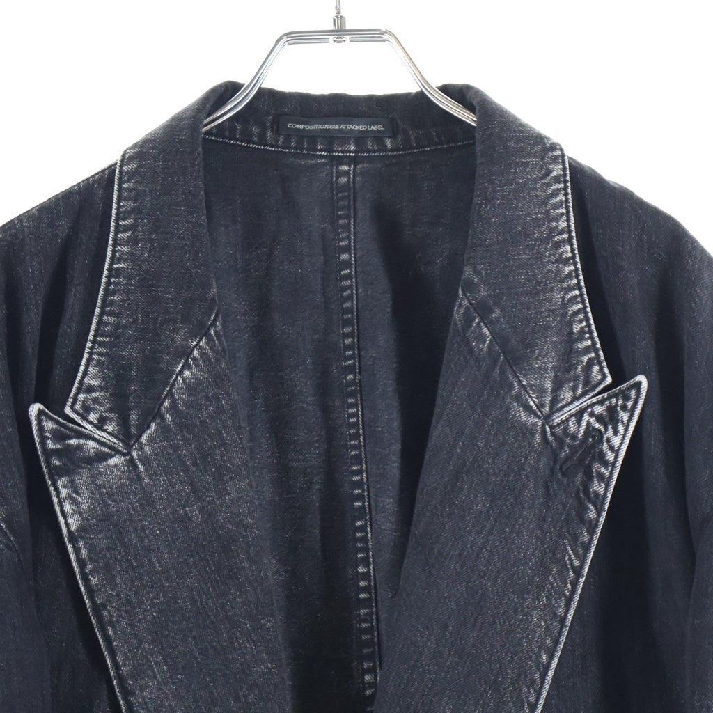 Y's(ワイズ) 8OZ DENIM CHEMICAL WASH PEAKED LAPEL JACKET ケミカルウォッシュ デニム ダブルテーラードジャケット レディース ブラック YW-J02-008