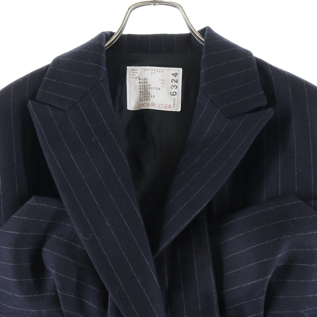 Sacai(サカイ) 22AW Chalk Stripe Jacket ストライプ ベルテッド テーラードジャケット レディース グレー 22-06324