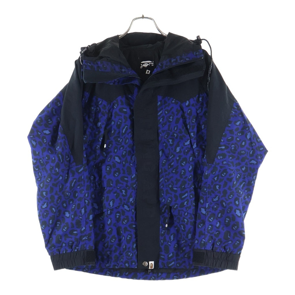 A BATHING APE(アベイシングエイプ) サル レオパードカモ フーデッドジャケット マウンテンパーカ ブラック/ブルー 001LJA801015X