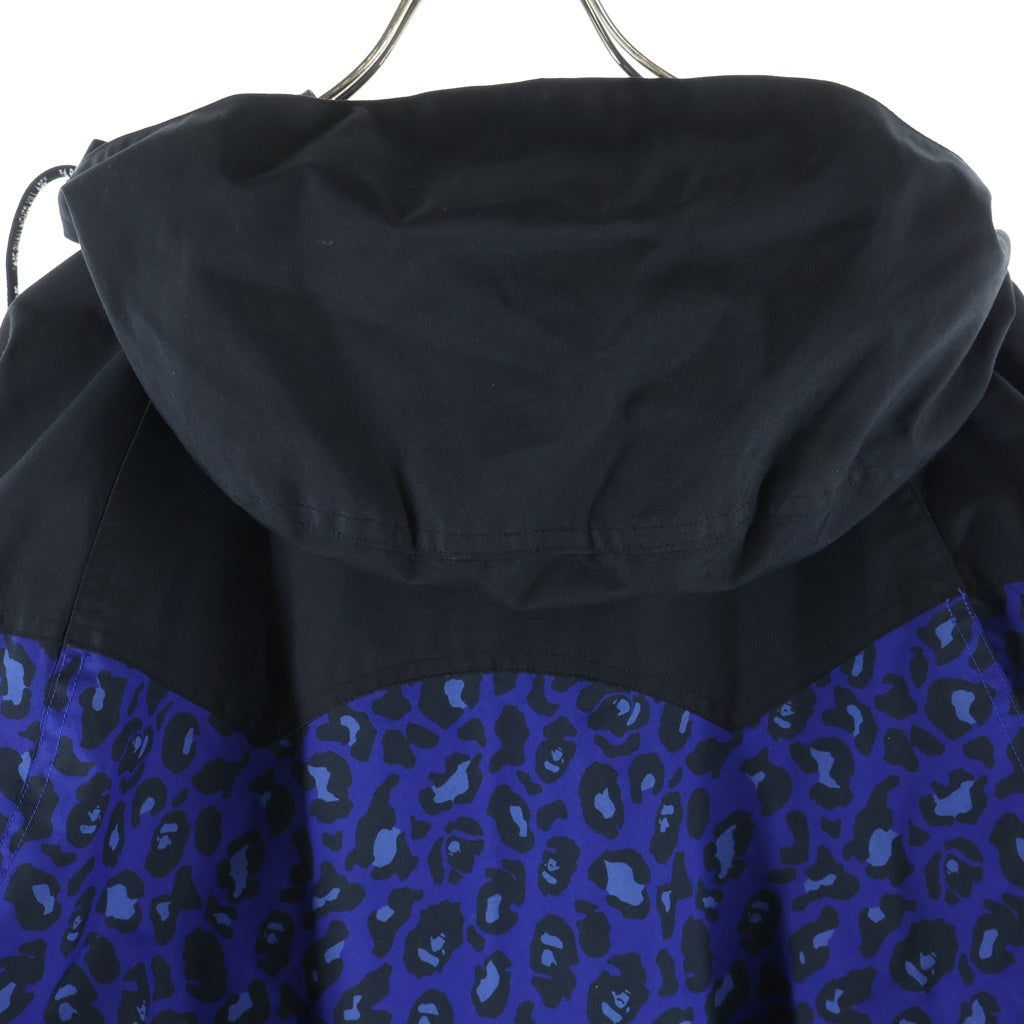 A BATHING APE(アベイシングエイプ) サル レオパードカモ フーデッドジャケット マウンテンパーカ ブラック/ブルー 001LJA801015X