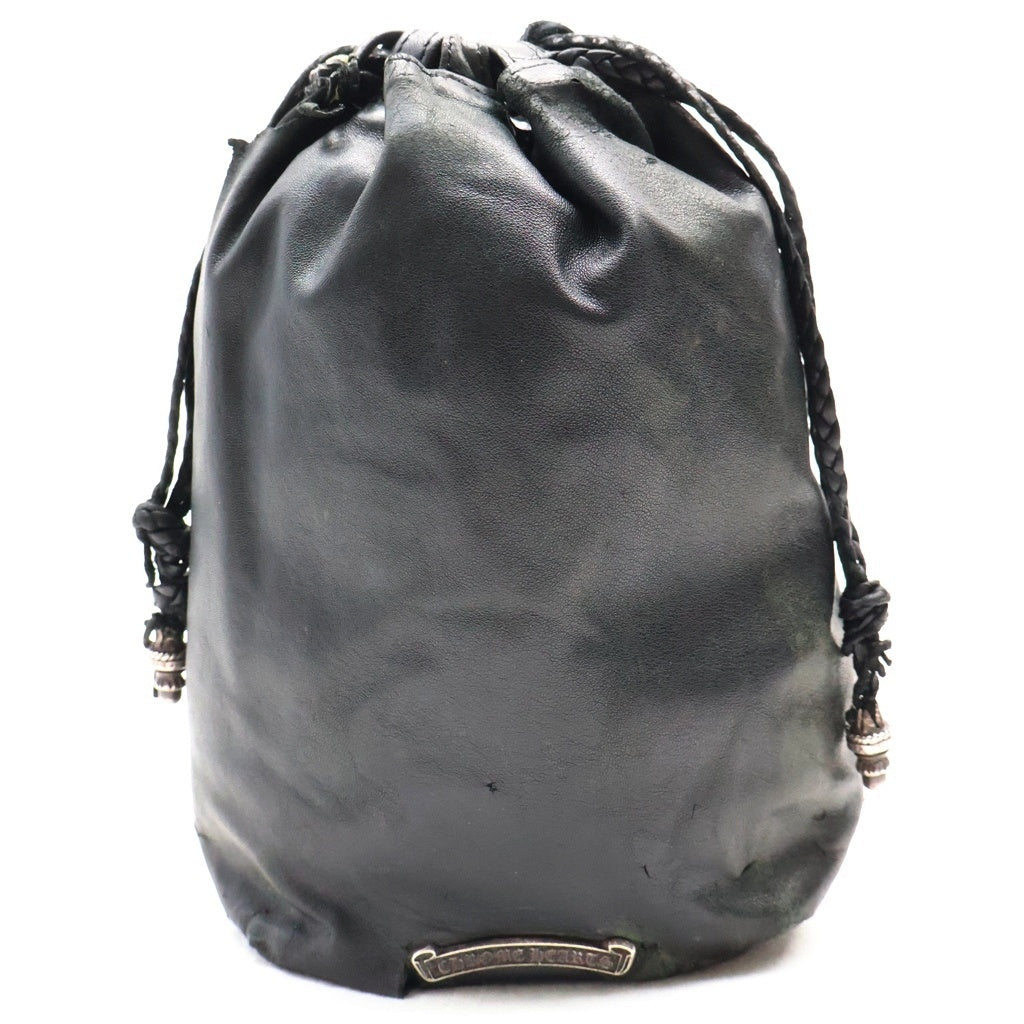 CHROME HEARTS(クロムハーツ) DRW STRNG SACK CRS PATCH クロスパッチ ドローストリングサック レザー巾着ハンドバッグ ブラック