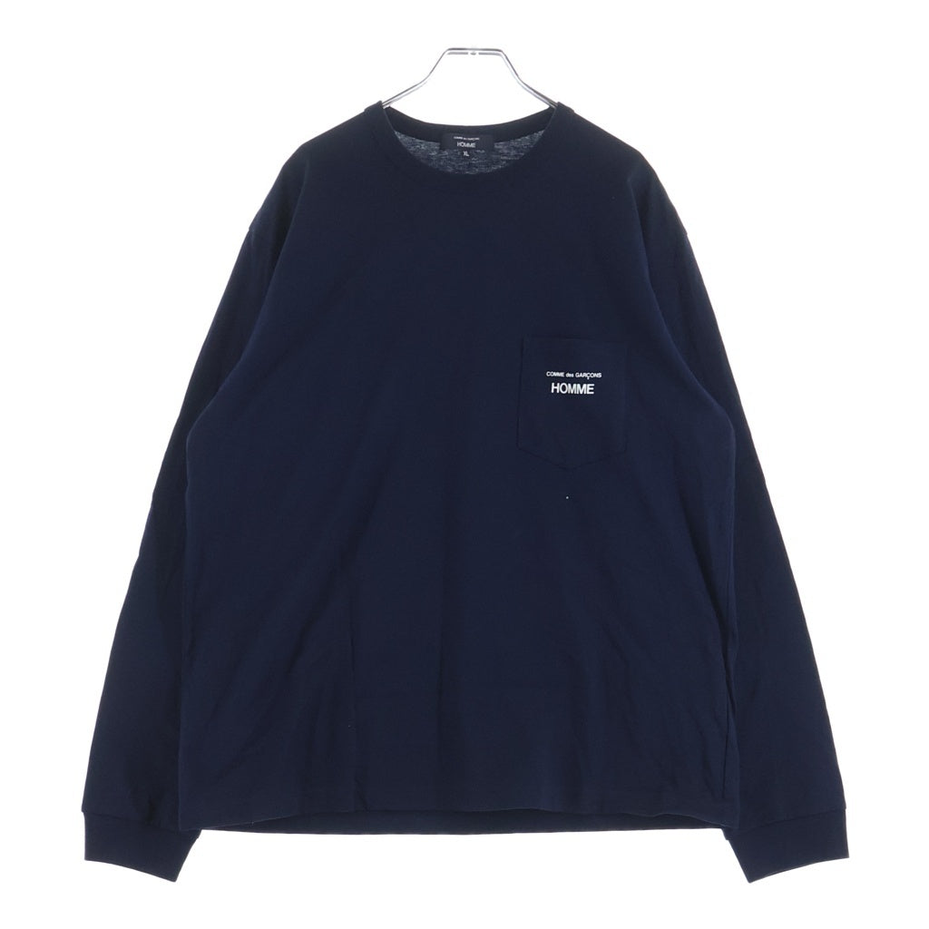 COMME des GARCONS HOMME(コムデギャルソンオム) AD2025 コットン天竺をボディ ロングスリーブカットソー 1ポケット 長袖Tシャツ ネイビー HQ-T102
