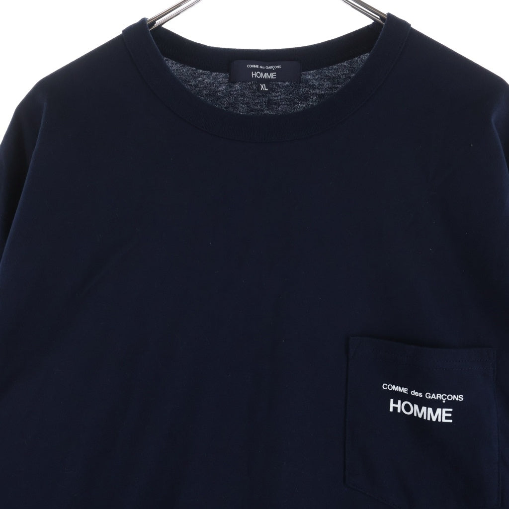 COMME des GARCONS HOMME(コムデギャルソンオム) AD2025 コットン天竺をボディ ロングスリーブカットソー 1ポケット 長袖Tシャツ ネイビー HQ-T102