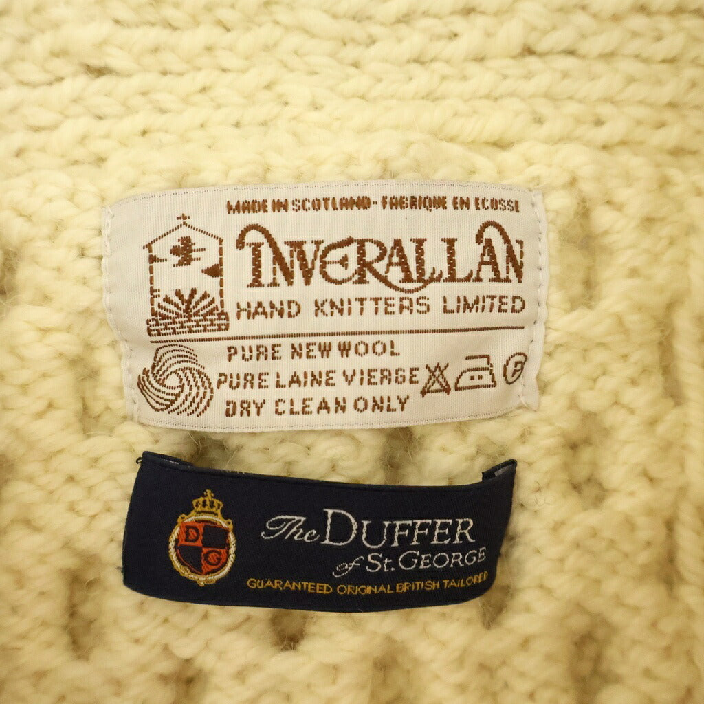 INVERALLAN(インバーアラン) ×The DUFFER of St.GEORGE ザダファーオブセントジョージ UK製 ケーブル編み アームボーダーデザイン ショールカラー アランニットカーディガン アイボリー DF-W7-34784