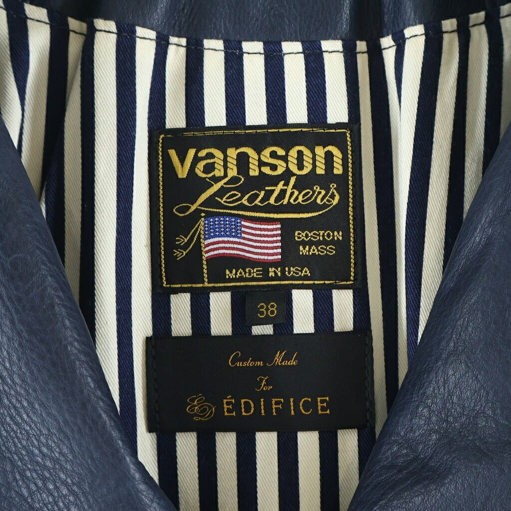 VANSON(バンソン) EDIFICE別注 カウレザー C2 ダブルライダースジャケット ネイビー