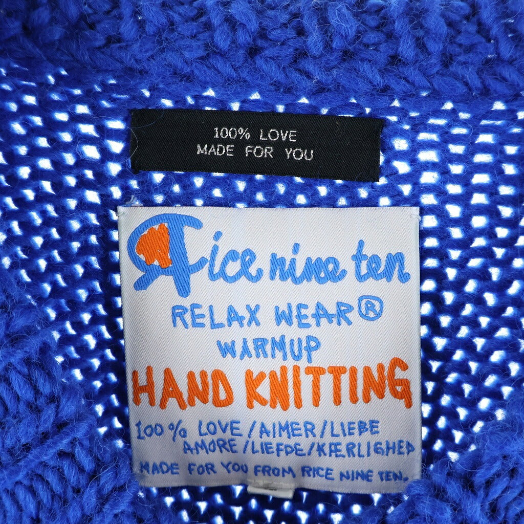 RICE NINE TEN(ライスナインテン) HAND KNITTING SWAETSHIRT カレッジ ウールニット セーター ブルー