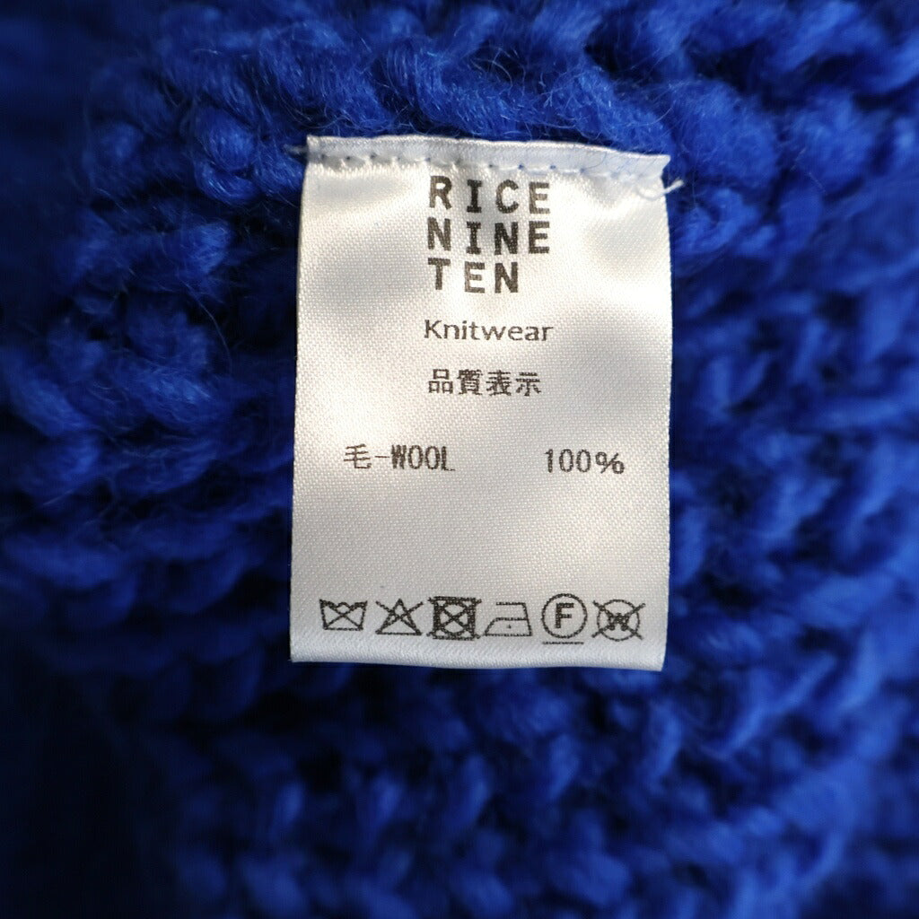 RICE NINE TEN(ライスナインテン) HAND KNITTING SWAETSHIRT カレッジ ウールニット セーター ブルー