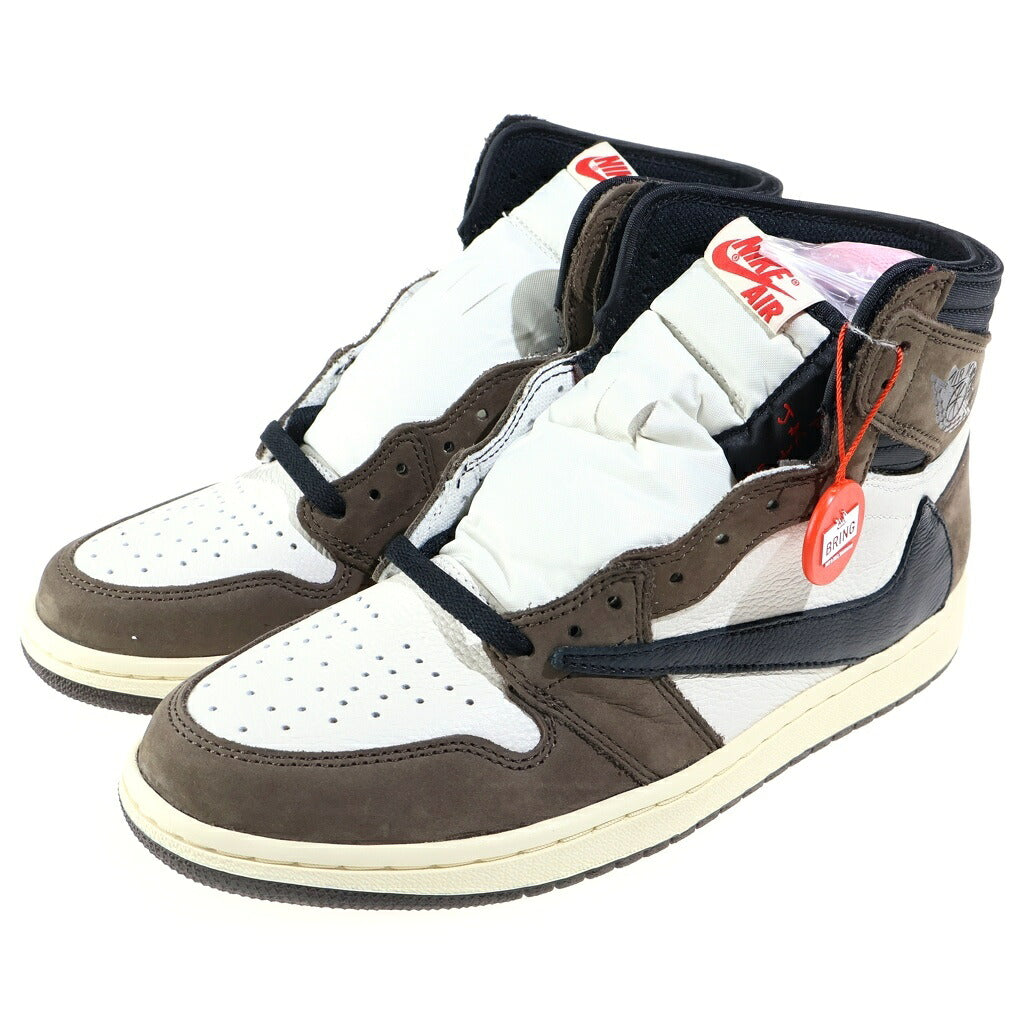 NIKE(ナイキ) ×TRAVIS SCOTT AIR JORDAN 1 HIGH OG TS SP トラヴィススコット エアジョーダン1 ハイカットスニーカー ブラウン/ホワイト US9/27cm CD4487-100