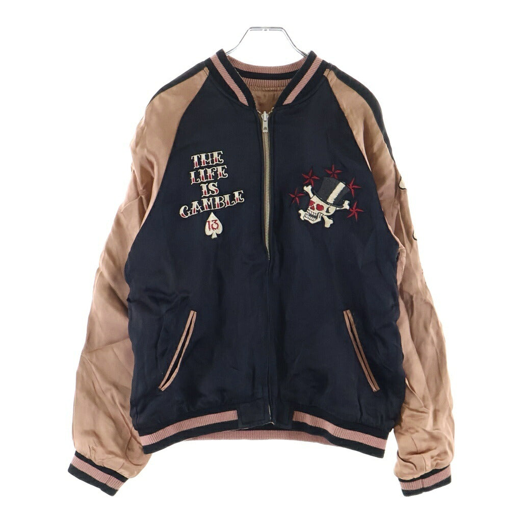 NO BRAND(ノーブランド) SATORI サトリ レーヨン スカルエンブロイダリー リバーシブルスカジャン ピンク/ブラック
