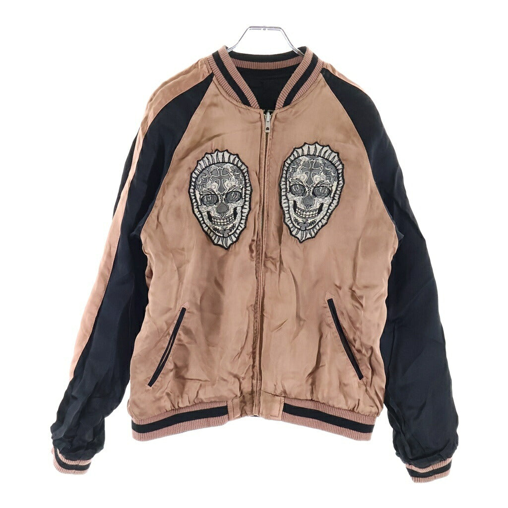 NO BRAND(ノーブランド) SATORI サトリ レーヨン スカルエンブロイダリー リバーシブルスカジャン ピンク/ブラック