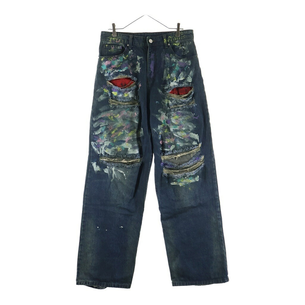 BASKETCASE GALLERY(バスケットケース ギャラリー) LAX BAGGY DENIM ダメージ加工 ペイント ジップフライ バギーデニム ジーンズ インディゴ
