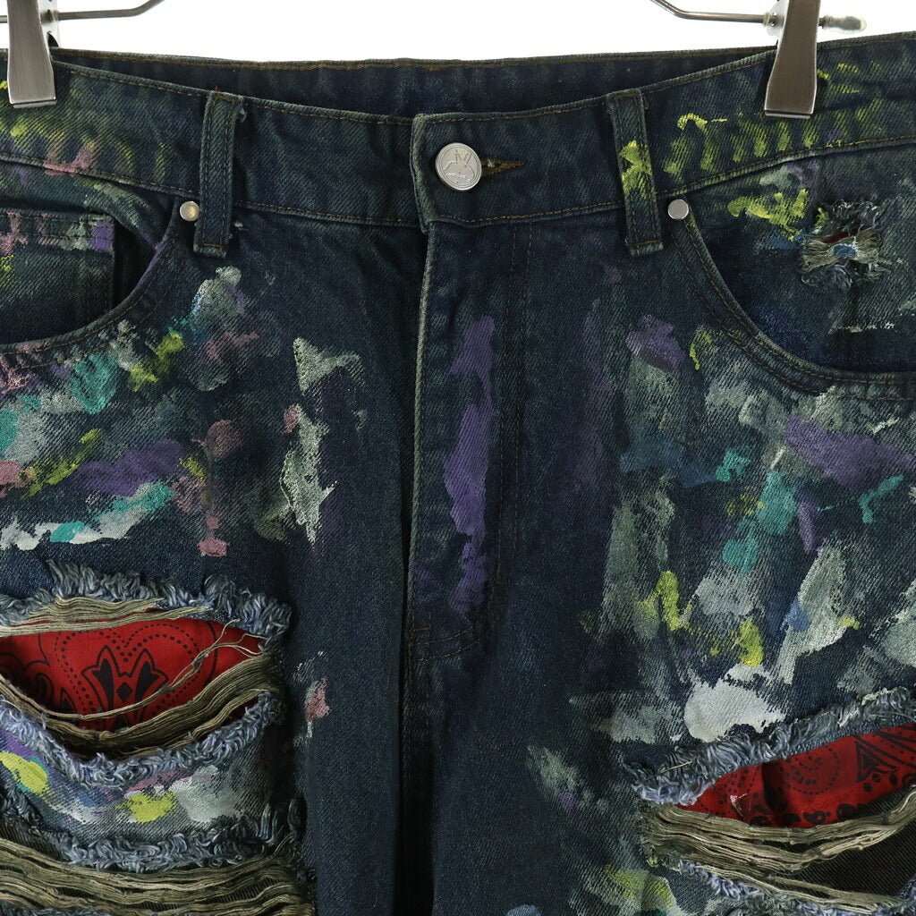 BASKETCASE GALLERY(バスケットケース ギャラリー) LAX BAGGY DENIM ダメージ加工 ペイント ジップフライ バギーデニム ジーンズ インディゴ