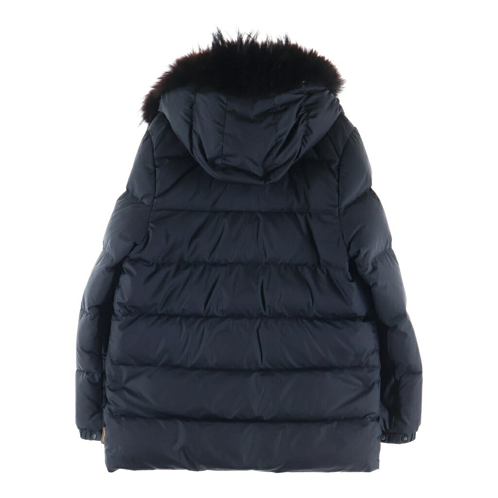 MONCLER(モンクレール) 茶タグ ファー付き ジップアップフーデッドダウンジャケット レディース ブラック 220-093-47352-90