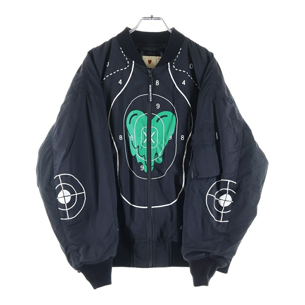 NEIGHBORHOOD(ネイバーフッド) 22AW ×EMOTIONALLY UNAVAILABLE EU MA-1 JK NY エモーショナリー・アンベイラブル アートデザインプリント 中綿ジップアップブルゾン ブラック 222TSEUN-JKM01S