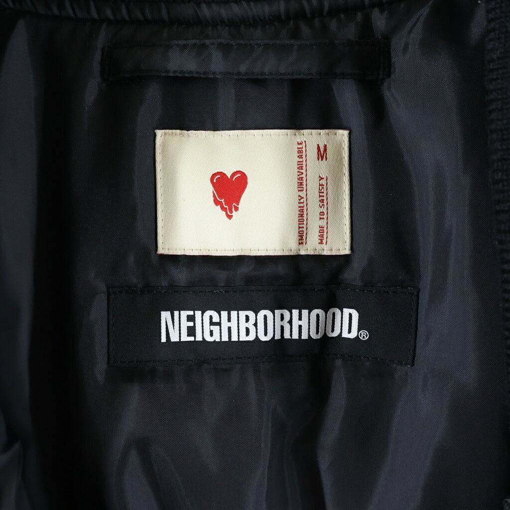 NEIGHBORHOOD(ネイバーフッド) 22AW ×EMOTIONALLY UNAVAILABLE EU MA-1 JK NY エモーショナリー・アンベイラブル アートデザインプリント 中綿ジップアップブルゾン ブラック 222TSEUN-JKM01S