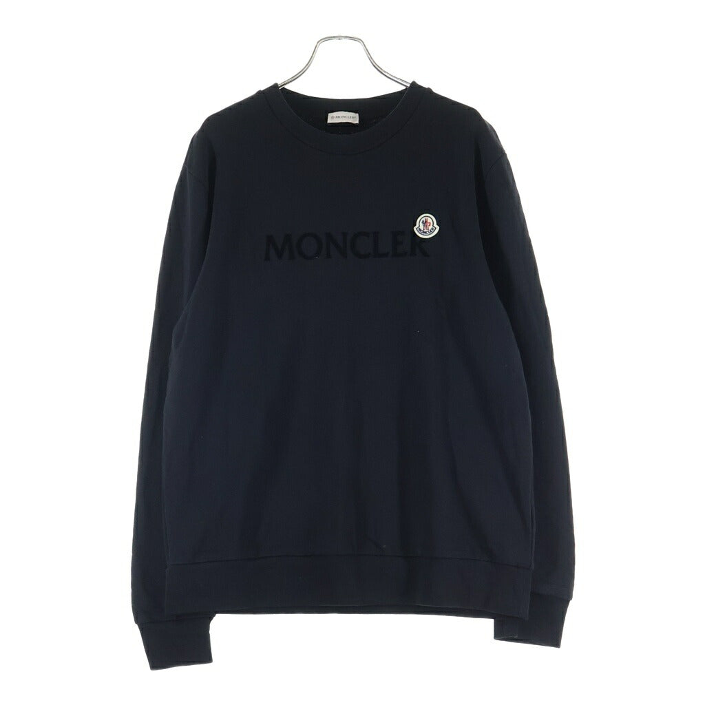 MONCLER(モンクレール) 21AW MAGLIA GIROCOLLO マグリア ジロコッロ フロッキーロゴ プルオーバークルーネックスウェットトレーナー ブラック G20918G00023