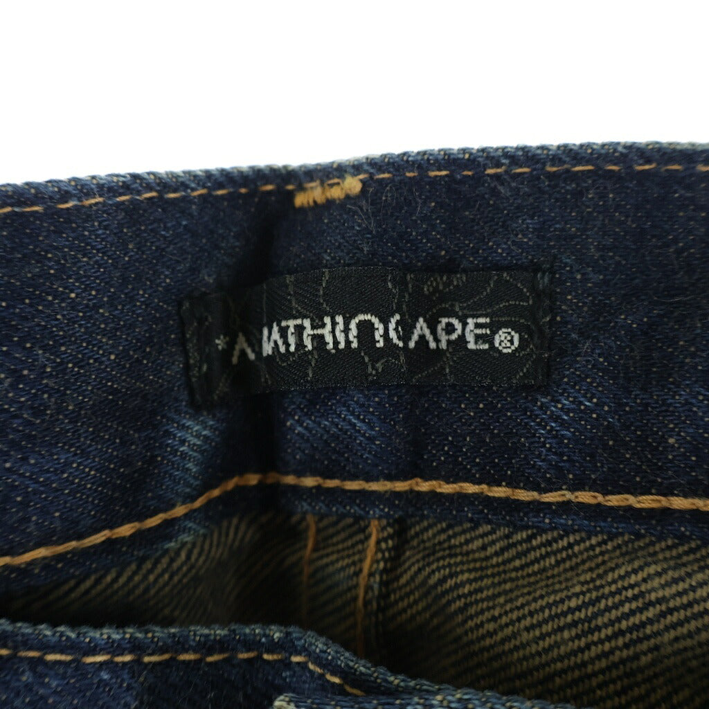 A BATHING APE(アベイシングエイプ) FOOTSOLDIER フットソルジャープリント ジップフライ ワイドデニムパンツ インディゴ