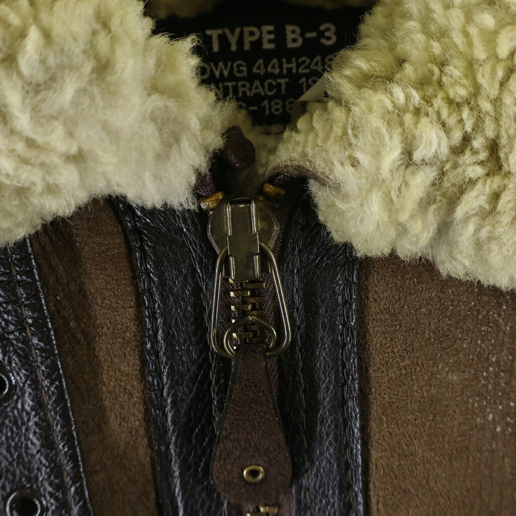 Schott 米国製 B-3 リアルムートン フライトジャケット 40 ブラウン SCHOTT(ショット) TYPE B-3 USA製 ムートン レザーフライトジャケット