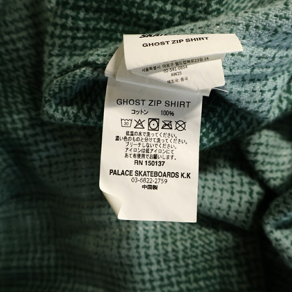Palace Skateboards(パレススケートボーズ) 25AW GHOST ZIP SHIRT ゴースト チェック ジップアップ長袖シャツ グリーン