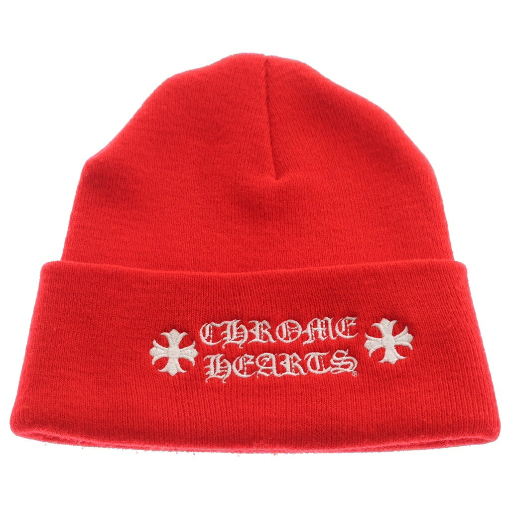 CHROME HEARTS(クロムハーツ) WOOL WATCH CAP CH PLUS クロス刺繍 ビーニー ニット帽 帽子 レッド