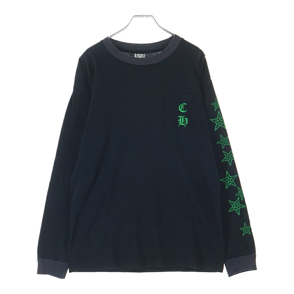 CHROME HEARTS(クロムハーツ) OLD L/S TEE バックホースシュー フローラルクロス アームスタープリント クルーネック 長袖Tシャツ カットソー ブラック