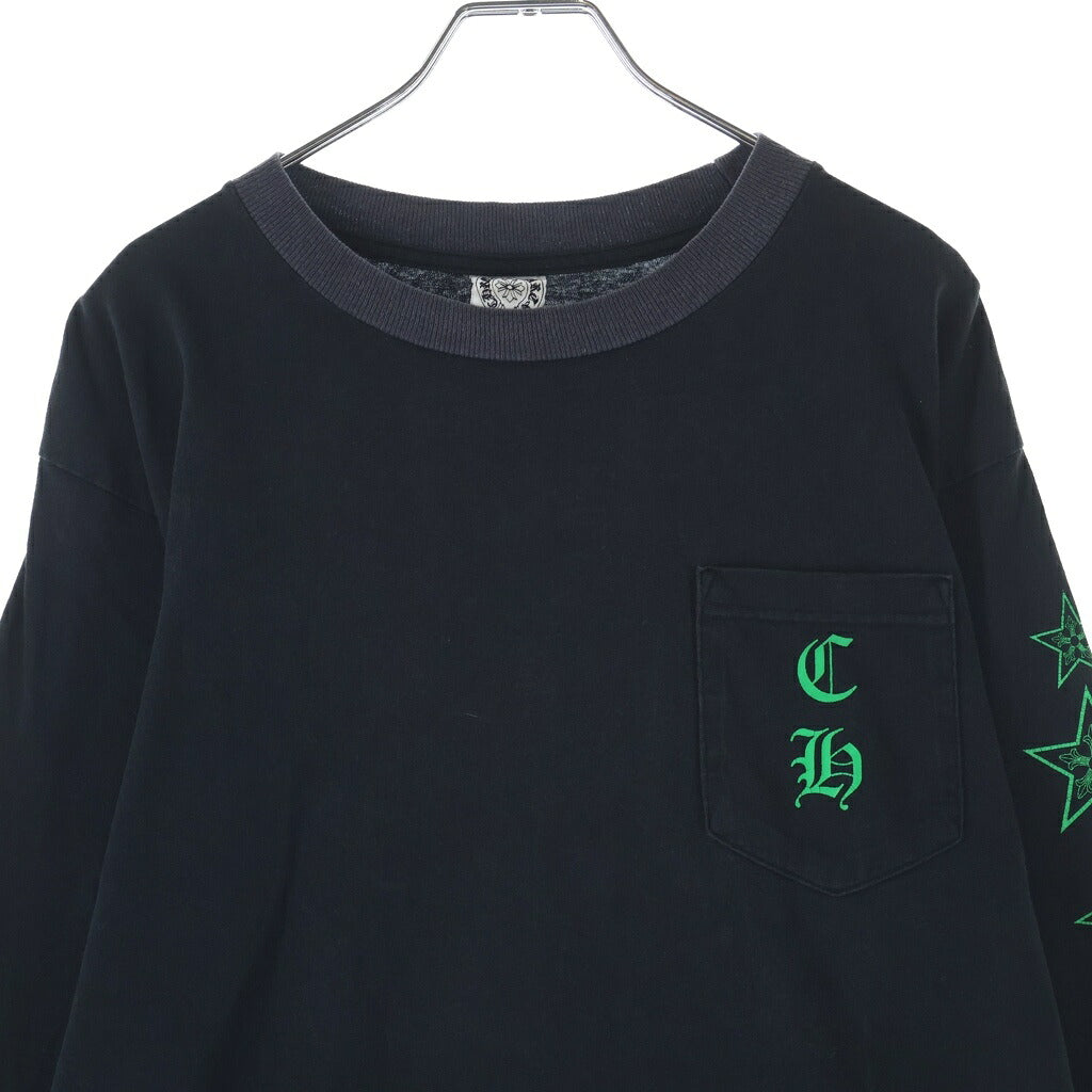 CHROME HEARTS(クロムハーツ) OLD L/S TEE バックホースシュー フローラルクロス アームスタープリント クルーネック 長袖Tシャツ カットソー ブラック