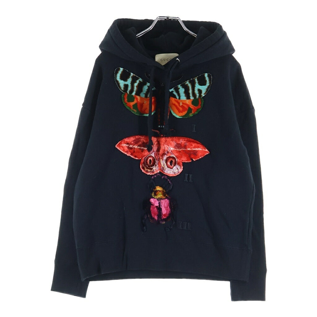 GUCCI(グッチ) バタフライパッチ プルオーバースウェットパーカー フーディー レディース ブラック 489368 X9F40