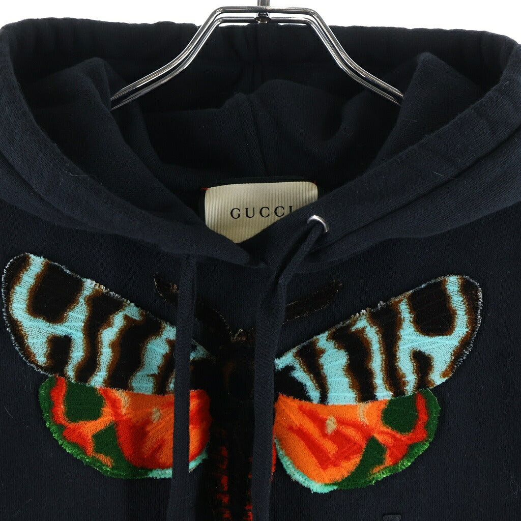 GUCCI(グッチ) バタフライパッチ プルオーバースウェットパーカー フーディー レディース ブラック 489368 X9F40
