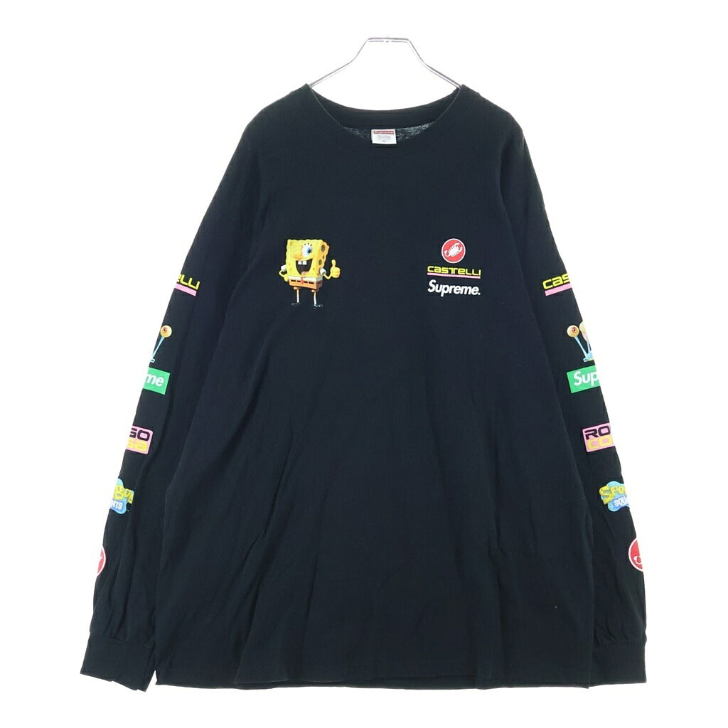 SUPREME(シュプリーム) 25SS ×CASTELLI SpongeBob L/S Tee カステリ スポンジボブプリント クルーネック長袖Tシャツ ロングスリーブカットソー ブラック