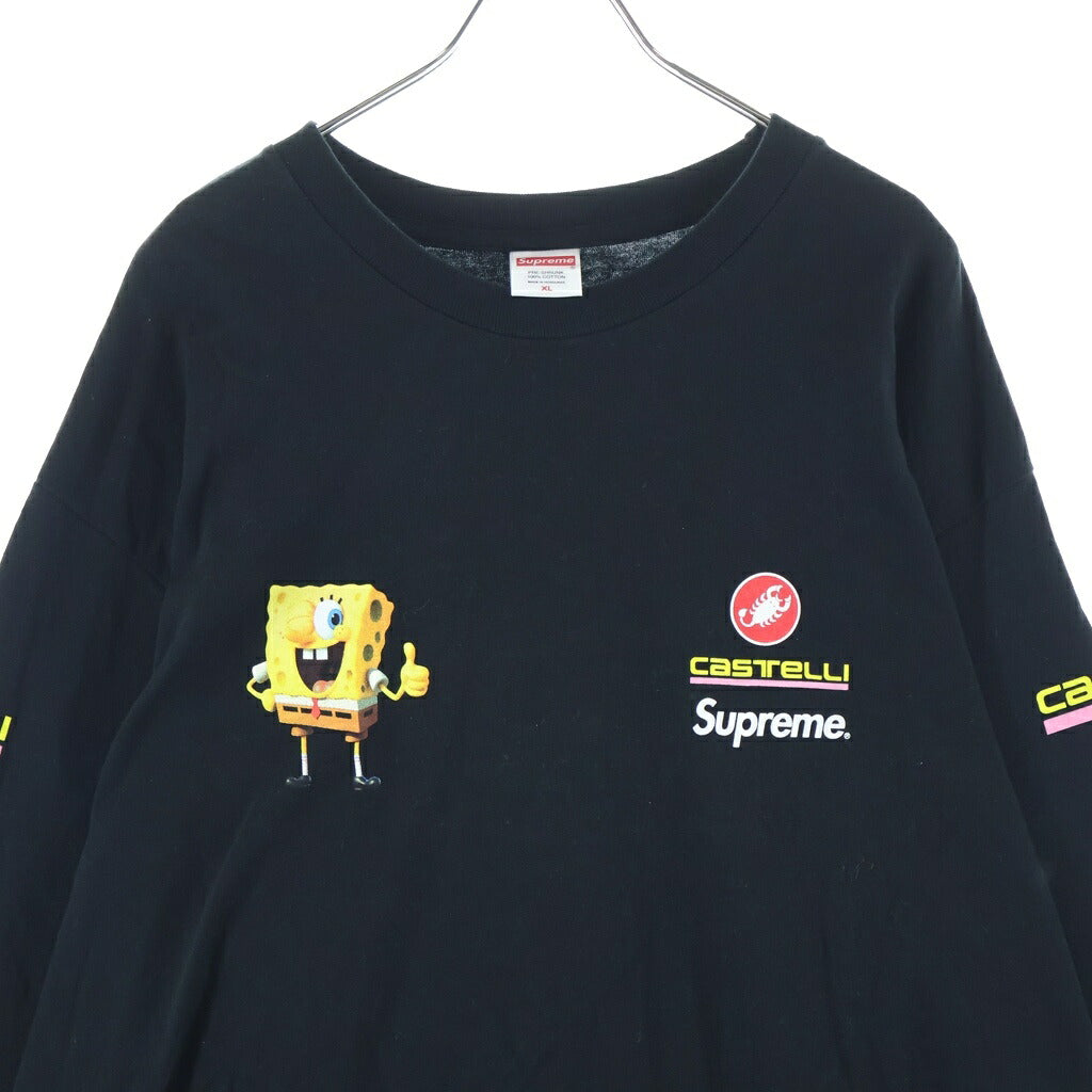 SUPREME(シュプリーム) 25SS ×CASTELLI SpongeBob L/S Tee カステリ スポンジボブプリント クルーネック長袖Tシャツ ロングスリーブカットソー ブラック