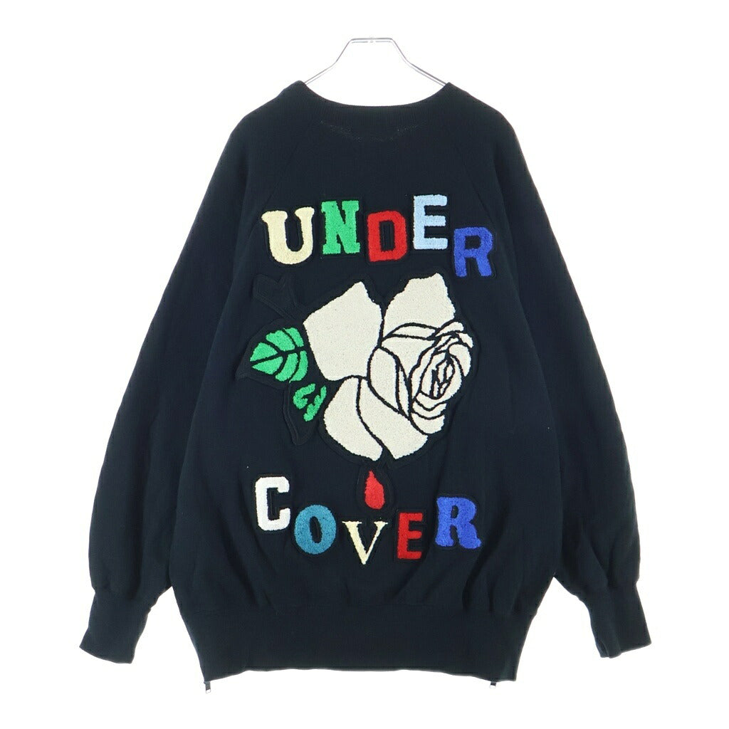 UNDERCOVER(アンダーカバー) 23AW SWEAT WOLF WILL NEVER BE A PET 裾ジッパー 両面ワッペン刺繍 クルーネックスウェットトレーナー ブラック UC2C4811-2