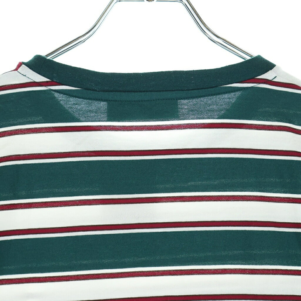 miumiu(ミュウミュウ) 25SS コットン ロゴエンブロイダリー ボーダー クルーネック長袖Tシャツ カットソー グリーン MJL014